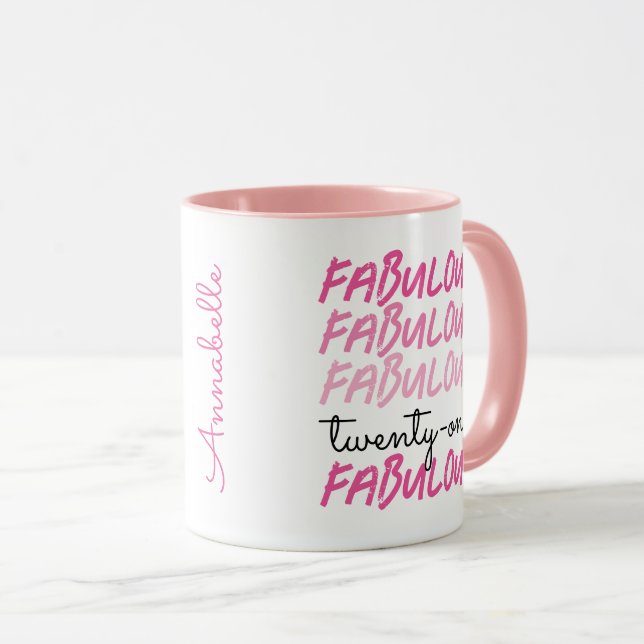 21-årspresent 21 och fantastisk med namn mugg (Framsida höger)
