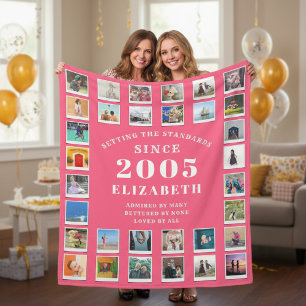 21-årspresent dotter familjefoto collage Rosa Fleecefilt