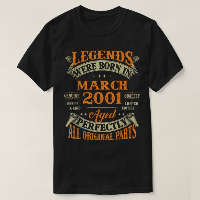 21-årspresent Legender Födda i mars 2001 21 År T Shirt (Design framsida)