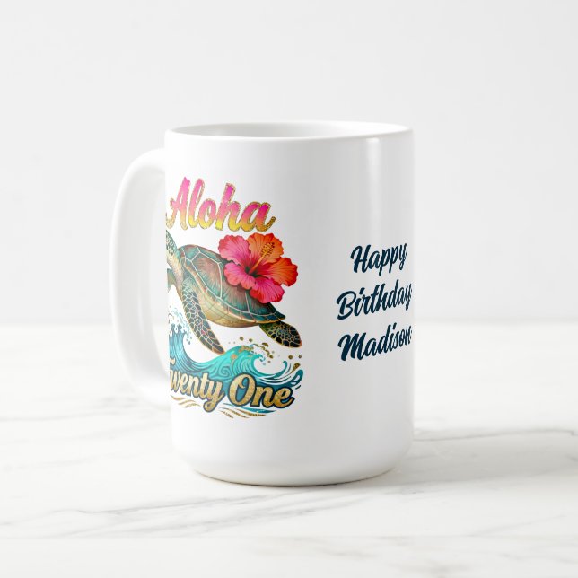  21-årspresent Personlig Tropisk Havssköldpadda  Kaffemugg (Framsida vänster)