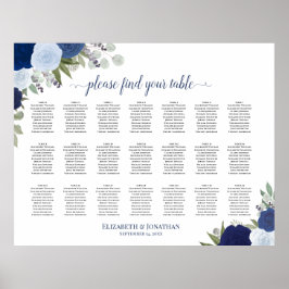 21 Bord Blue Boho Blommigt Bröllop, sittdiagram Poster