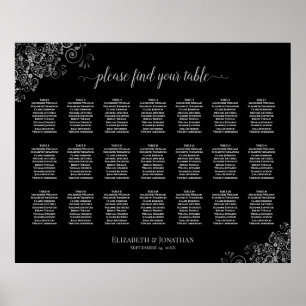 21 Bord Bröllop, sätesschemat Silver Frills Black Poster