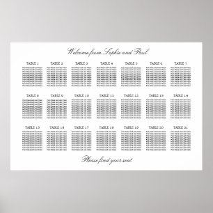21 Bord Elegant Minimalistisk Placeringsplan Poster