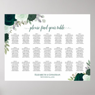 21 Bord Emerald Boho Blommigt Bröllop Sittplatsdia Poster