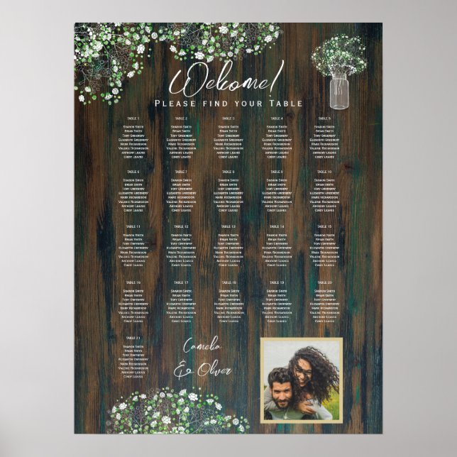 21 Bord Rustic Wood Gypsophila PHOTO SEATING Foam Poster (Framsidan)