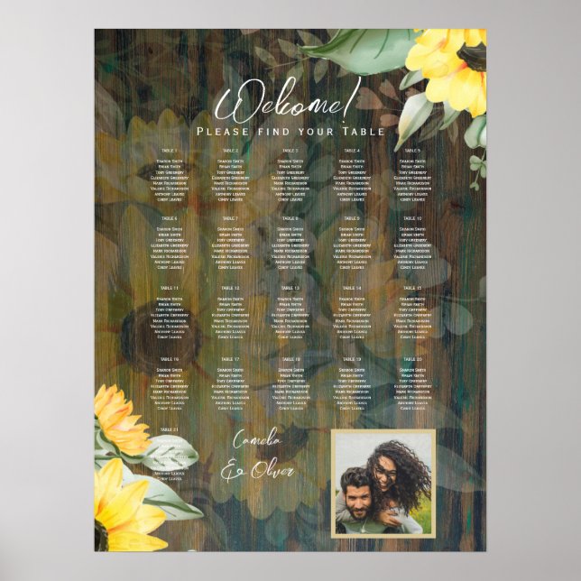 21 Bord Rustic Wood SUNFLOWERS FOTO SEATING Poster (Framsidan)