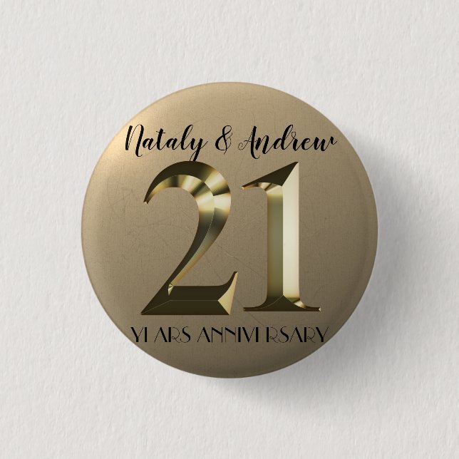 21:e årsdagen för Metallic Guld Bröllop Knapp (Framsida)