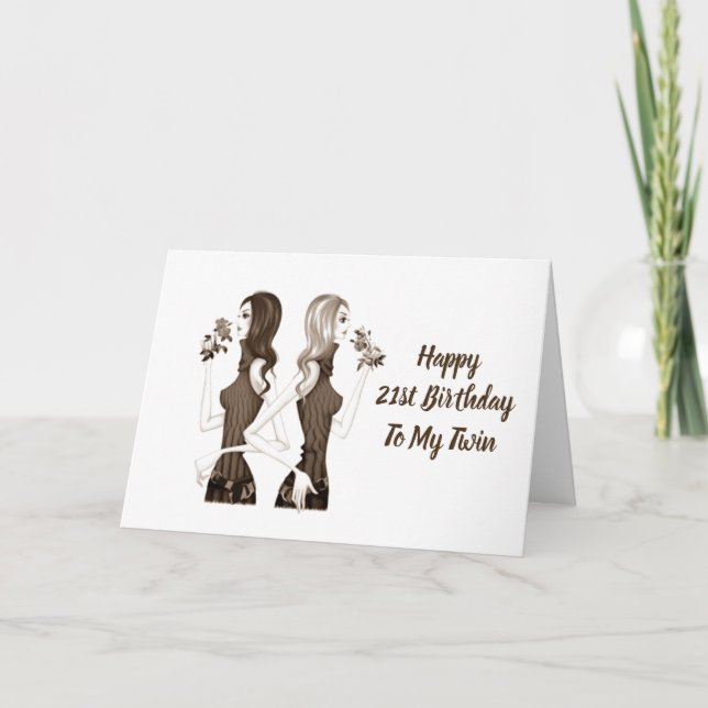 **21:e** BIRTHDAY ÖNSKEMÅL TILL MIN **TWIN SISTER* Kort (Framsida)