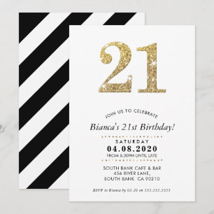 21:E BIRTHDAY PARTY INBJUDAN, moderna guld glitter Inbjudningar