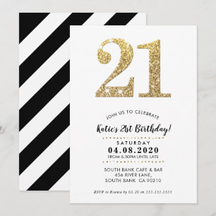 21:E BIRTHDAY PARTY INBJUDAN, moderna guld glitter Inbjudningar