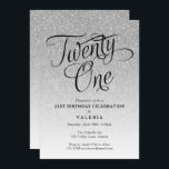 21:e födelsedag Silver Glitter inbjudan<br><div class="desc">Det här trendiget födelsedagsfest inbjudan har ett faux sparkly glitter mönster och ett finare-skript med typografi. Lägg till anpassningsbarna med hjälp av mallformuläret. Ytterligare alternativ för text och layout är tillgängliga om du väljer att anpassa ytterligare.</div>