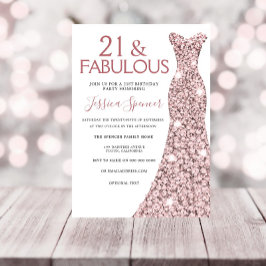 21 & Fabulous Ro Guld Dress 21:a födelsedagen Part Inbjudningar