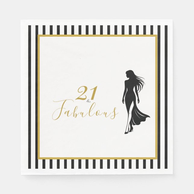 21 & Fabulous Svarta Guld Födelsedagsservetter Pappersservett (Framsidan)