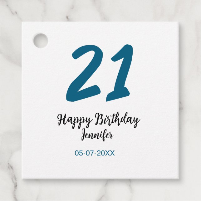 21 födelsedag, fet blå brev enkel, minimal gåvor etiketter (Framsida)