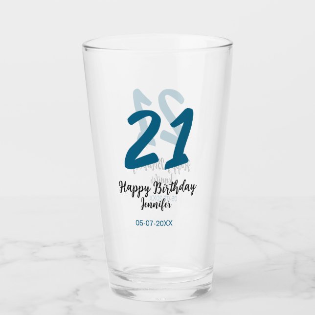 21 födelsedag, fet blå brev enkel, minimal glaskopp (Framsida)
