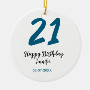 21 födelsedag, fet blå brev enkel, minimal julgransprydnad keramik