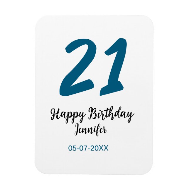 21 födelsedag, fet blå brev enkel, minimal magnet (Vertikal)