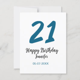 21 födelsedag, fet blå brev enkel, minimal vykort
