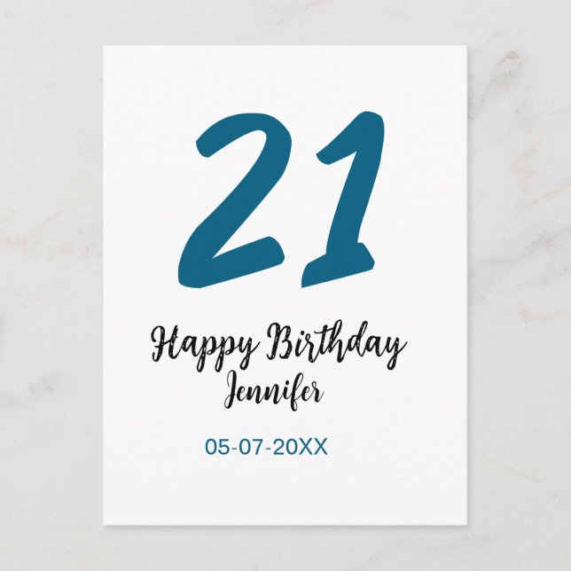 21 födelsedag, fet blå brev enkel, minimal vykort (Framsida)