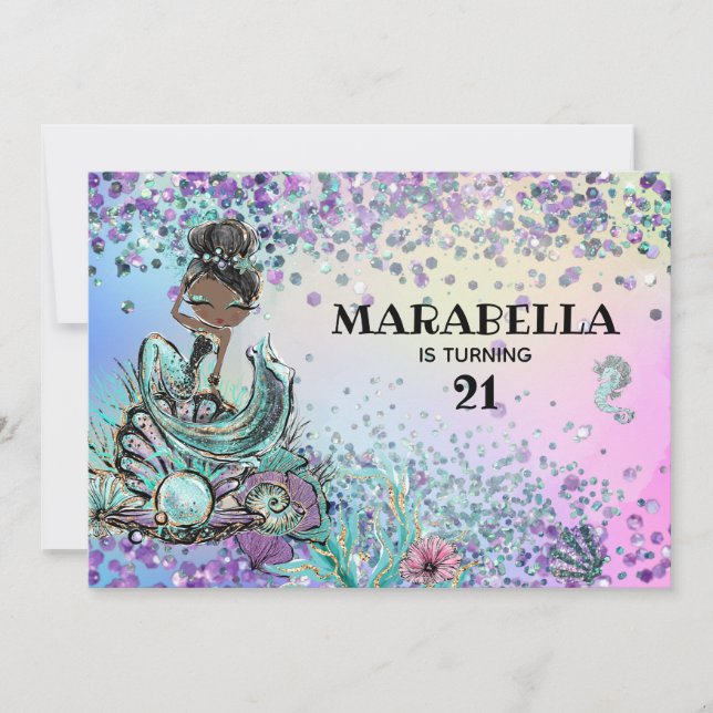 *~* 21 Födelsedagsfest för GLAM-regnbåge, Sjöjungf Inbjudningar (Framsida)