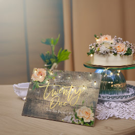 21 Födelsedagsfest Rustic Wood Flowers String Ligh Inbjudningar
