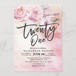 21 Födelsedagsfest Vattenfärgning Boho Flowers Fea Inbjudningar