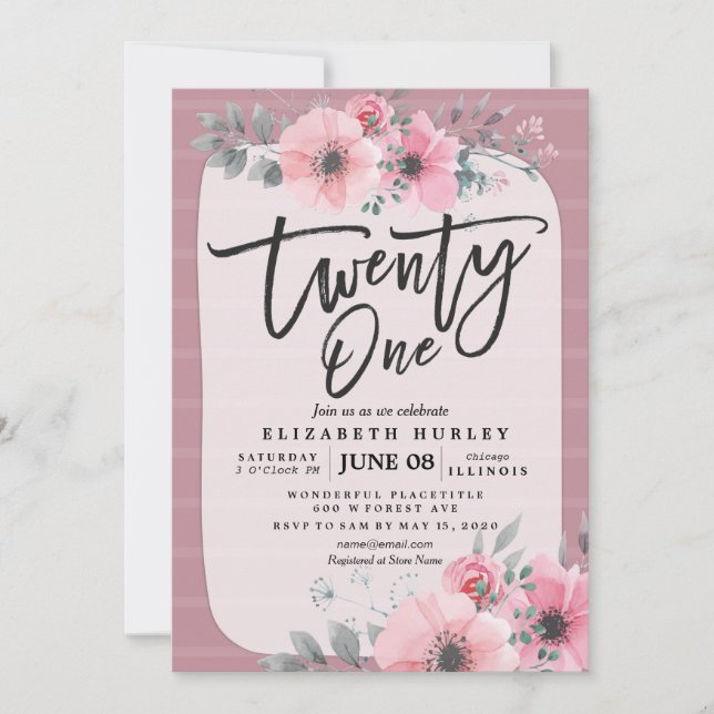 21 Födelsedagsfest Vintage Rosa Vattenfärgslådor Inbjudningar (Framsida)