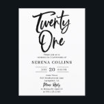 21 Födelsedagspensens kalligrafi Vykort<br><div class="desc">Fira denna oförglömliga milstolpe med en vackert designad 21-årsinbjudan som kombinerar modern elegans med tidlös charm. Rubriken 21 är konstnärligt skriven i den moderna penselns kalligrafi, med en snyggt och en känslosam tryckning, medan resten av texten är inställd i ett förfinat serif-teckensnitt för ett rent och sofistikerat utseende. Designad med...</div>