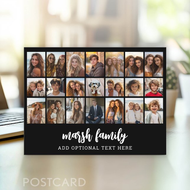 21 Fotokollage - 3 rader 7 kolumner - svart Vykort (Photo Postcard - Customize with your favorite photos)