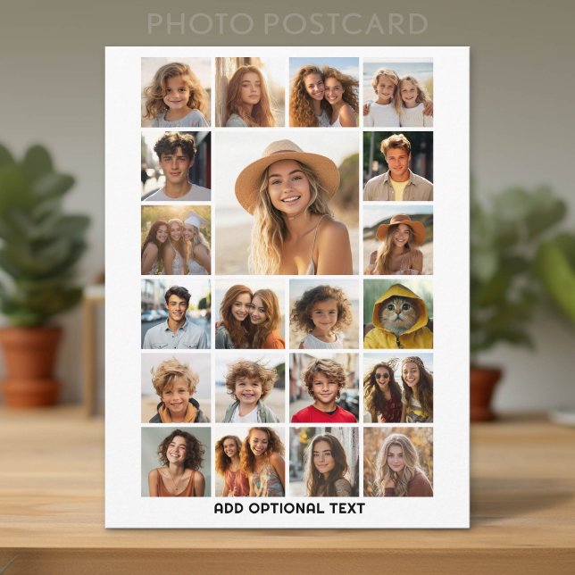 21 Fotokollage - Anpassad text - Svart och vitt Vykort (Custom Photo Postcard with Lots of Pictures)