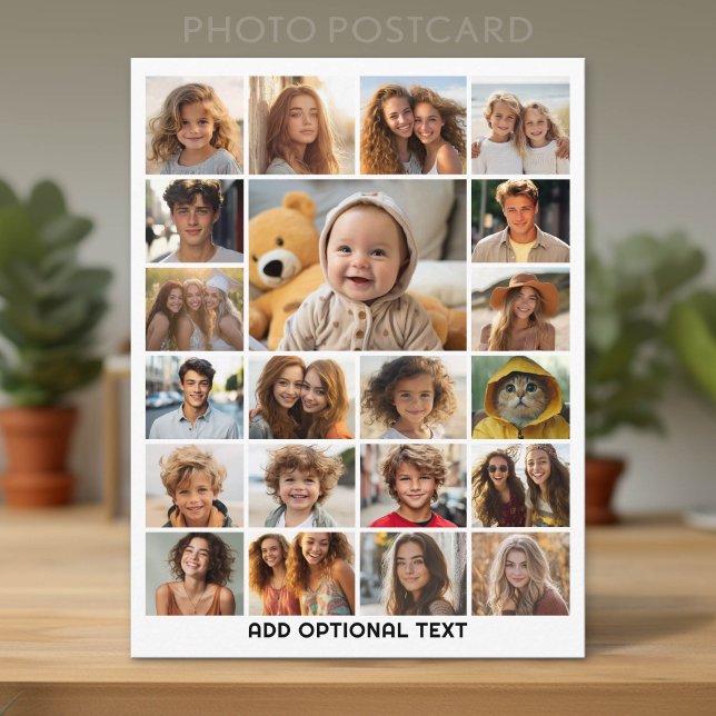 21 Fotokollage - Anpassad text - Svart och vitt Vykort (Custom Photo Postcard with Lots of Pictures)