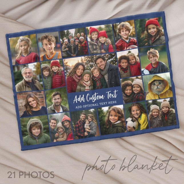 21 Fotokollagegaller med 2 textrutor -  Fleecefilt (Photo Blanket - Customize with your favorite pictures)