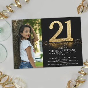 21 guld glitter 21:a födelsedag anpassningsbar fot inbjudningar