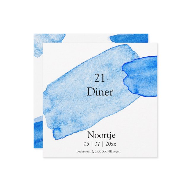 21 Middag uitnodiging moderne verfstrepen blauw (Fram/Back In Situ)