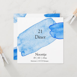 21 Middag uitnodiging moderne verfstrepen blauw