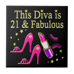 21 OCH FABULÖS ROSA SHOE OCH LIPSTICK DIVA DESIGN KAKELPLATTA