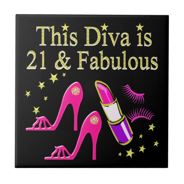 21 OCH FABULÖS ROSA SHOE OCH LIPSTICK DIVA DESIGN KAKELPLATTA (Framsidan)