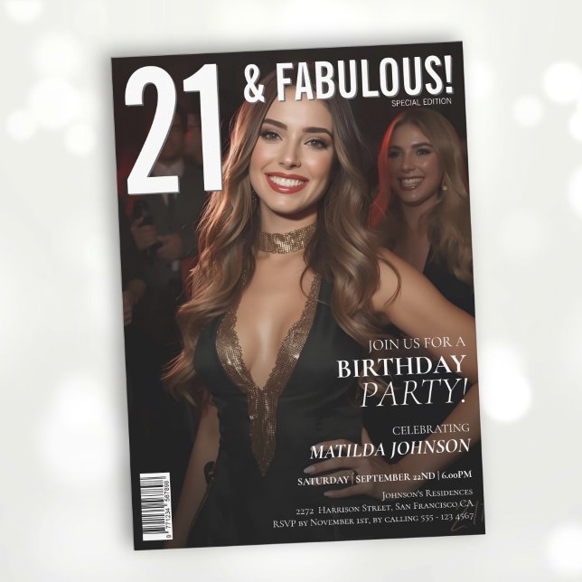21 och Fabulous Magazine Cover 21:a födelsedagen Inbjudningar (21 and Fabulous Magazine Cover 21st Birthday Invitation
)