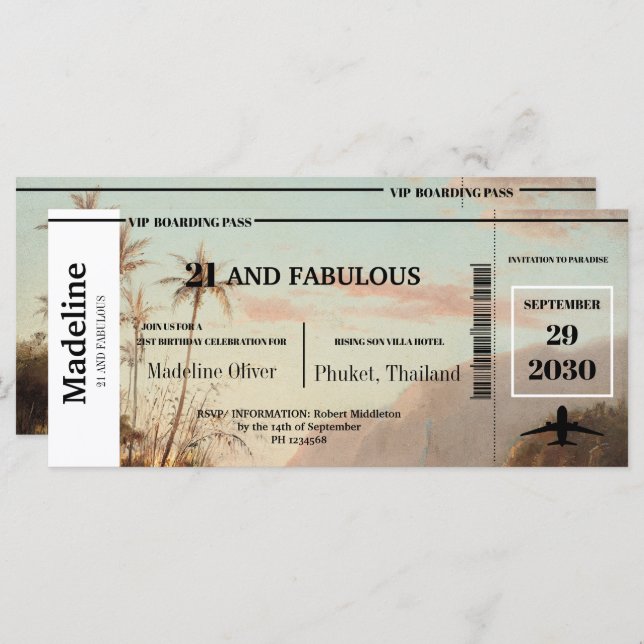 21 och Fabulous Tropical Boarding Pass QR Code (Fram/baksida)