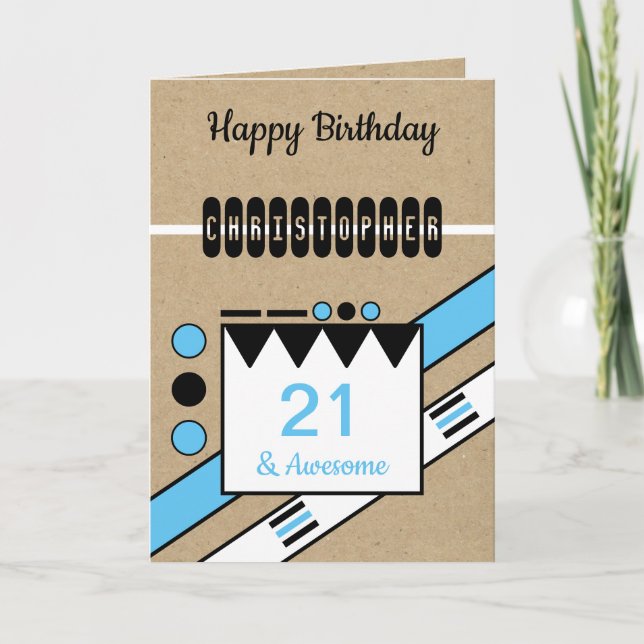 21 och fantastisk blue black 21 st rustic Birthday Kort (Framsida)