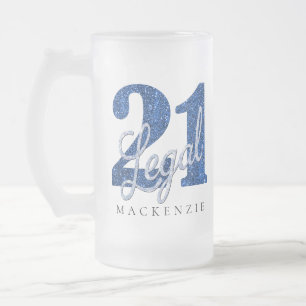 21 och juridiska Blue Faux Glitter 21:a födelsed Frostat Ölglas