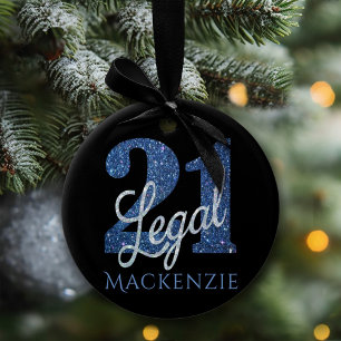 21 och juridiska Blue Faux Glitter 21:a födelsed Julgransprydnad Keramik