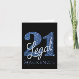 21 och juridiska | Blue Faux Glitter 21:a födelsed Kort