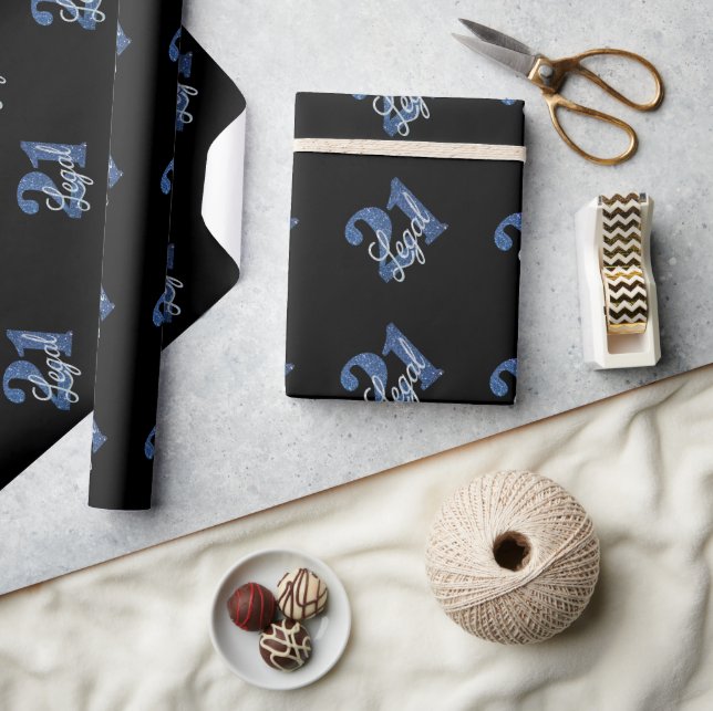 21 och juridiska | Blue Faux Glitter 21:a födelsed Presentpapper (Hantverk)