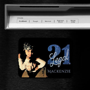 21 och juridiska Blue Faux Glitter Photo Keepsak Magnet