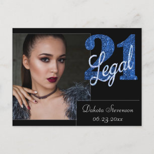 21 och juridiska   Blue Faux Glitter Tack Photo Vykort