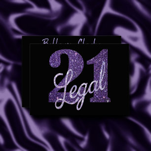 21 och juridiska Faux Lila Glitter 21:a födelsed Inbjudningar