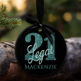 21 och juridiska | Grönt Faux Glitter 21:a födelse Julgransprydnad Keramik