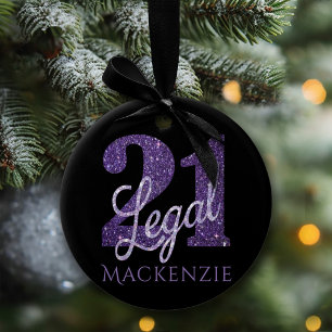 21 och juridiska Lila Faux Glitter 21:a födelsed Julgransprydnad Keramik