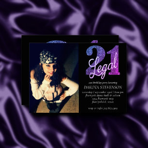 21 och juridiska Ombre Faux Glitter Photo Keepsa Inbjudningar